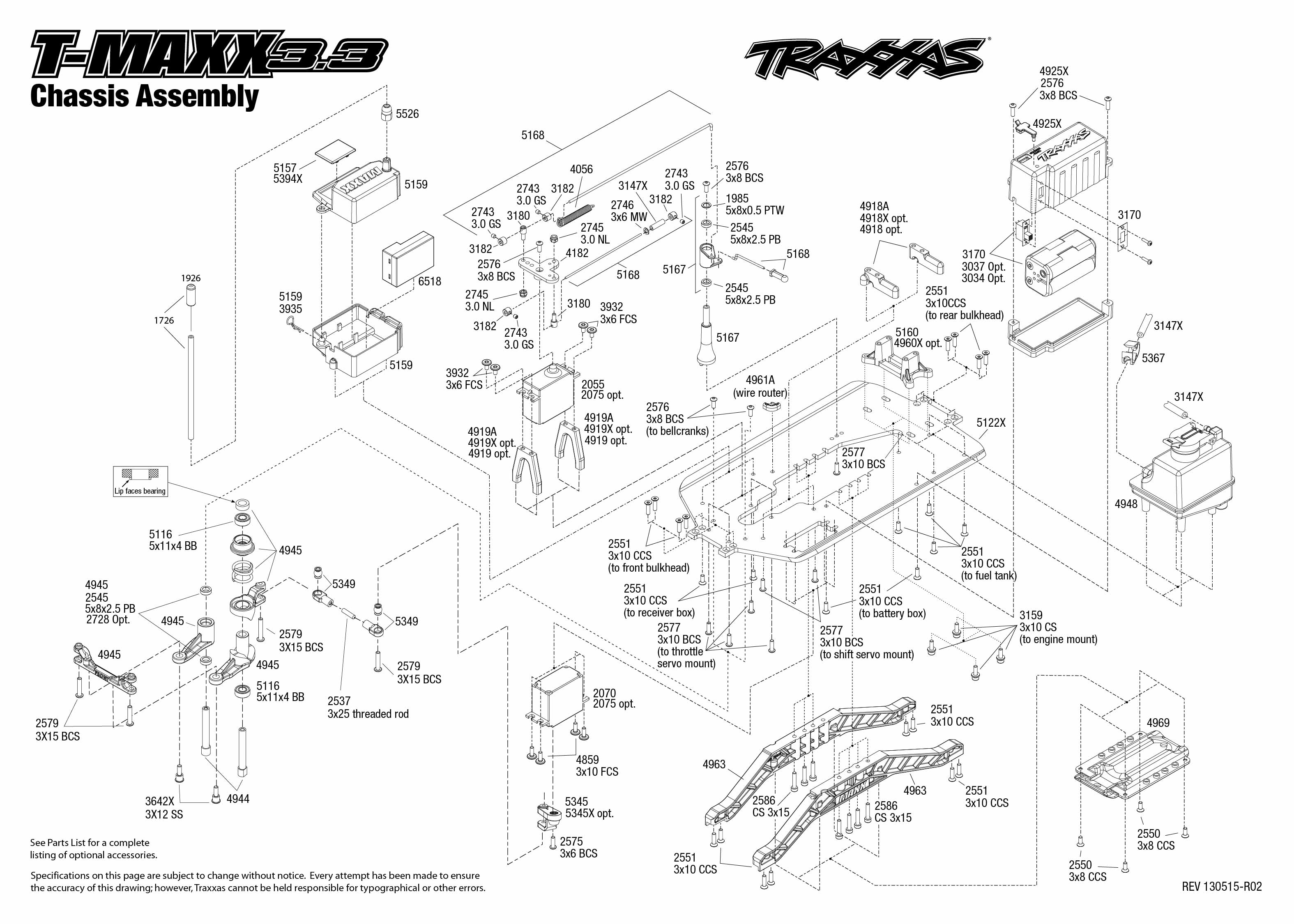 TRA4907 Схема шасси и запчасти T-Maxx 3.3 Nitro 1:10 4WD TQi.