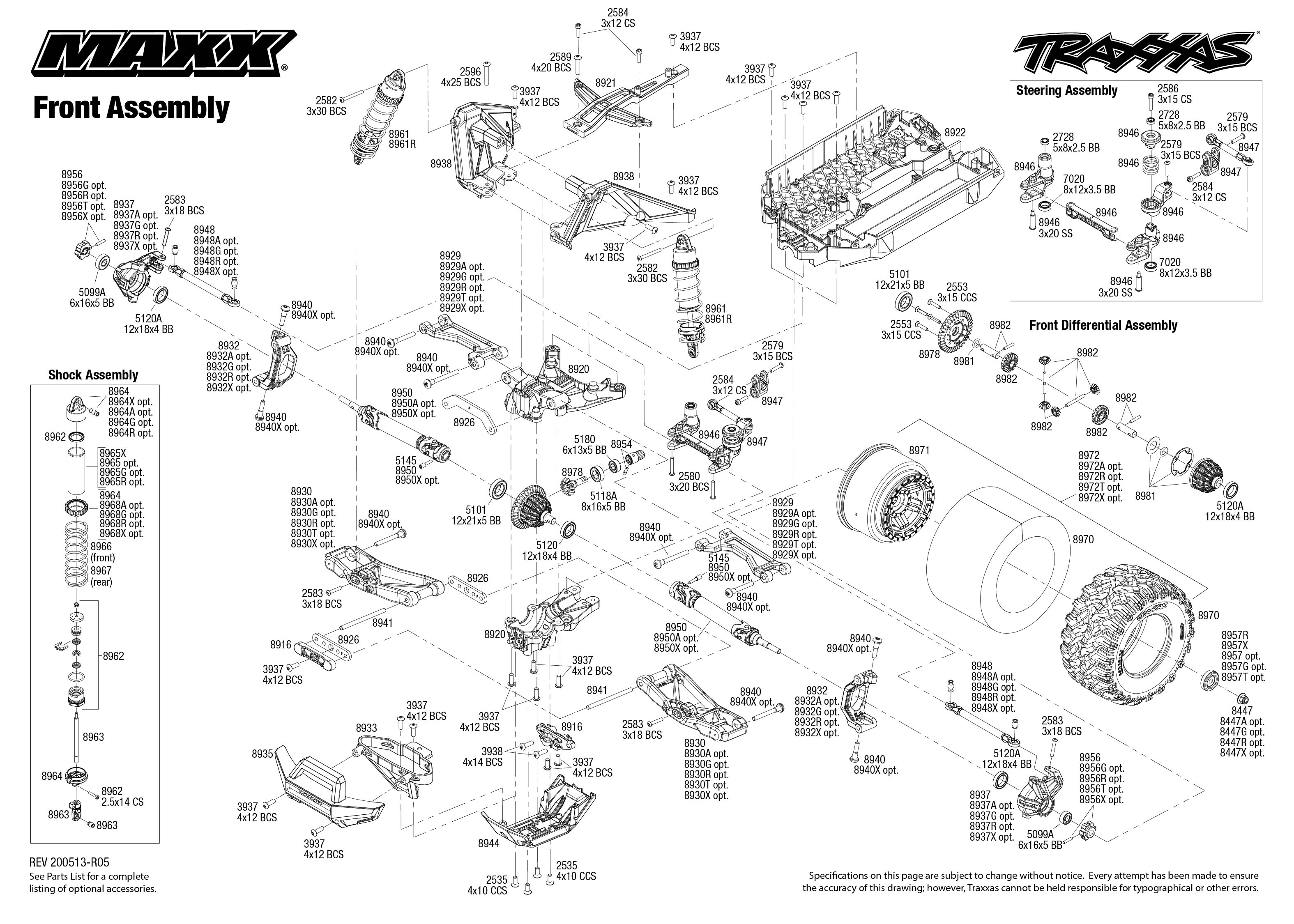 TRA89076-4-Or Traxxas Maxx ® (89076-4) Front Assembly Exploded View и запча...