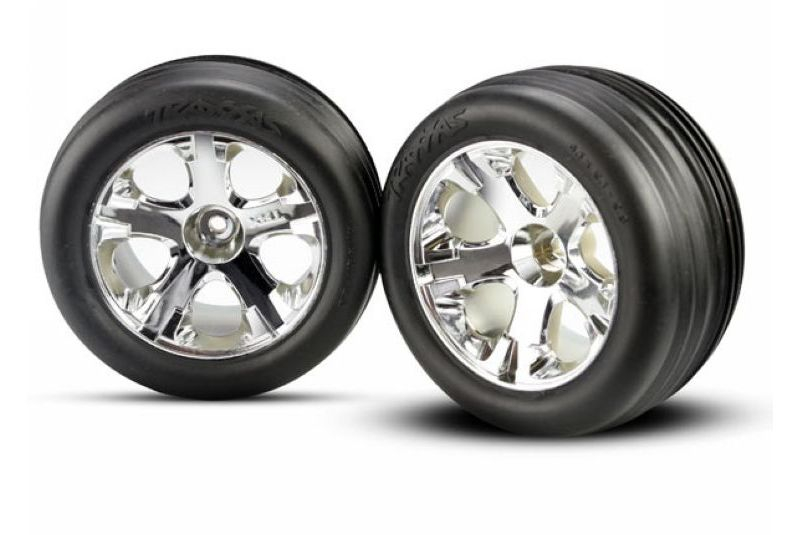 Колеса в сборе TRAXXAS Tires & wheels, assembled, glued (2.8'')(All-Star chrome wheels, Ribbed tires, foam in