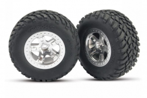 TRAXXAS запчасти Tires &amp; wheels, assembled, glued (SCT satin chrome, beadlock style wheels, SCT off-road racing t