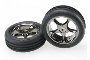 TRAXXAS запчасти Tires &amp; wheels, assembled (Tracer 2.2&#039;&#039; black chrome wheels, Alias ribbed 2.2&#039;&#0