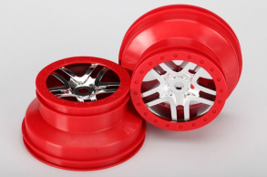 TRAXXAS запчасти Wheels, SCT Split-Spoke, chrome, red beadlock style, dual profile (2.2'' outer 3.0'' inner) (front:r