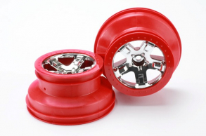 TRAXXAS запчасти Wheels, SCT chrome, red beadlock style, dual profile (2.2” outer, 3.0” inner) (2WD front) (2)