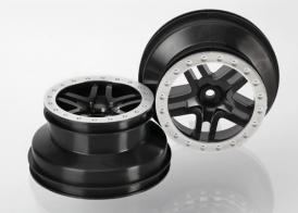 TRAXXAS запчасти Wheels, SCT Split-Spoke, black, satin chrome beadlock style, dual profile (2.2' outer, 3.0' inner) (