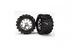 TRAXXAS запчасти Tires and wheels, assembled, glued 2.8'' (All-Star chrome wheels, Maxx tires, foam inserts