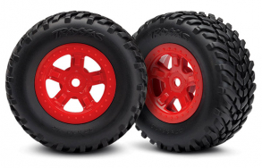 TRAXXAS запчасти Tires and wheels, assembled, glued (SCT red wheels, SCT off-road racing tires) (1 each, right & left