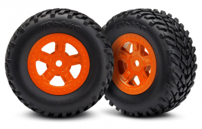 TRAXXAS запчасти Tires and wheels, assembled, glued (SCT orange wheels, SCT off-road racing tires)(1 each, right & le