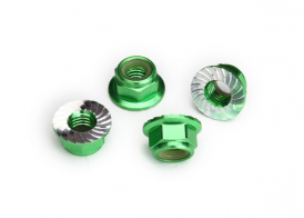TRAXXAS запчасти Nuts, 5mm flanged nylon locking (aluminum, green-anodized, serrated) (4)