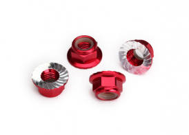 TRAXXAS запчасти Nuts, 5mm flanged nylon locking (aluminum, red-anodized, serrated) (4)