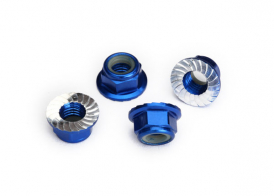 TRAXXAS запчасти Nuts, 5mm flanged nylon locking (aluminum, blue-anodized, serrated) (4)