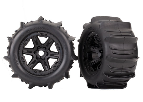 Аксессуары для радиоуправляемых моделей TRAXXAS Tires & wheels, assembled, glued (black 3.8" wheels, paddle tires, foam inserts) (2) (TSM rated)