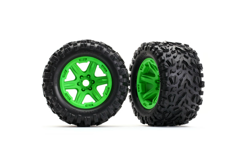 Колеса в сборе TRAXXAS Tires & wheels, assembled, glued (green wheels, Talon EXT tires, foam inserts)